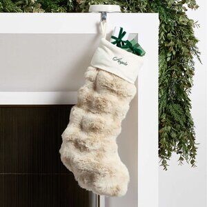 Crate & Barrel Arctic Ivory Textured Faux Fur Christmas Stocking